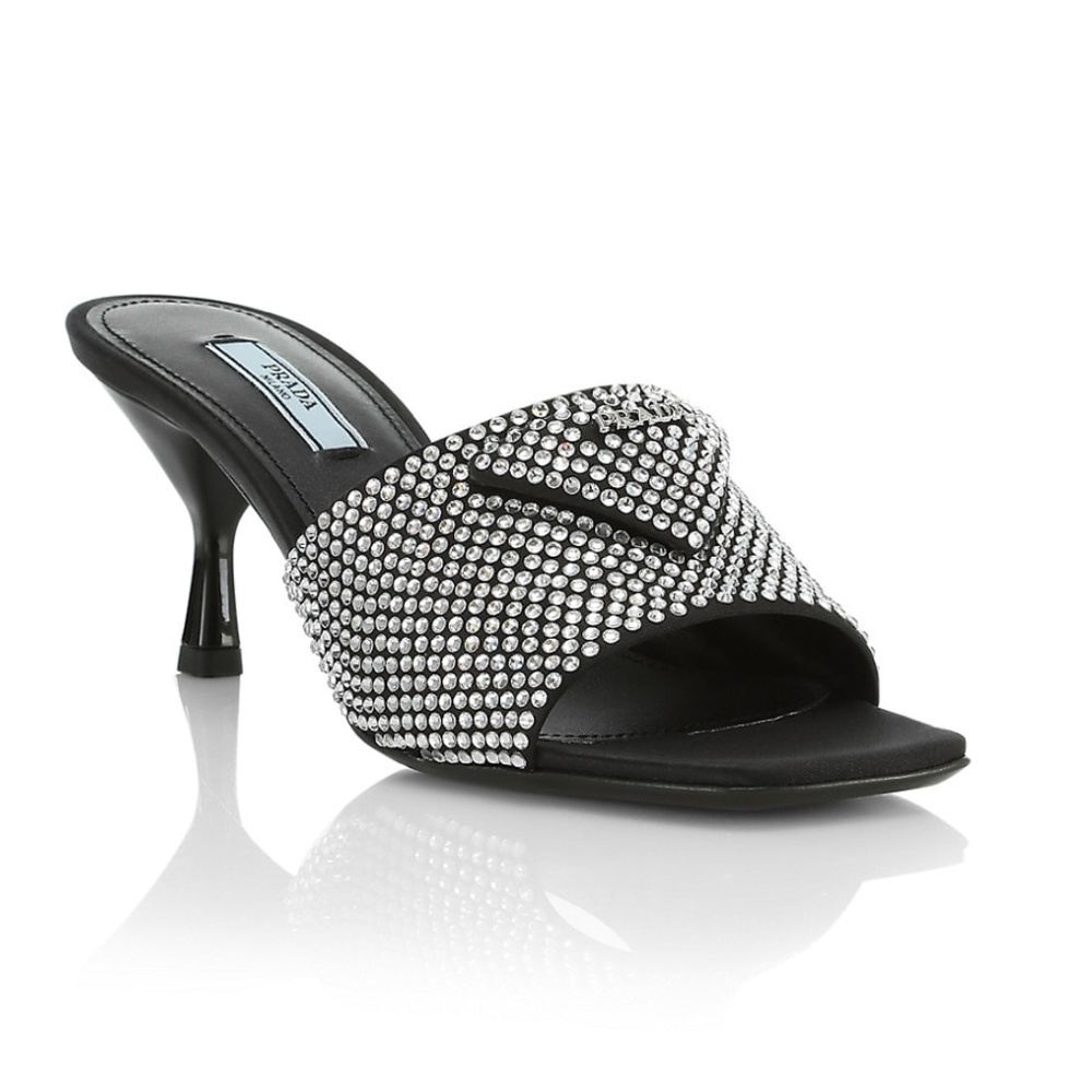 Brand New Crystal Embellished Prada Heeled Mule Sandals